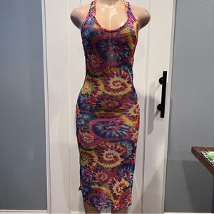 NYC women’s L mesh swim coverup Multicolor Knit Fabric Tye dye side slit